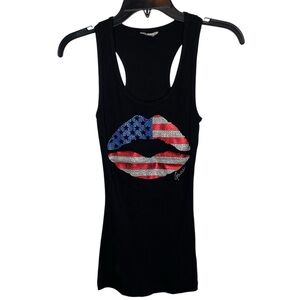 Vintage Guess USA Lips Rhinestone Sleeveless Racerback Pullover Graphic Tank Top